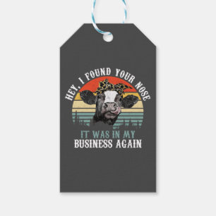 Étiquettes-cadeau Vache vintage J'Ai Trouvé Ton Nez Dans Mon Bus