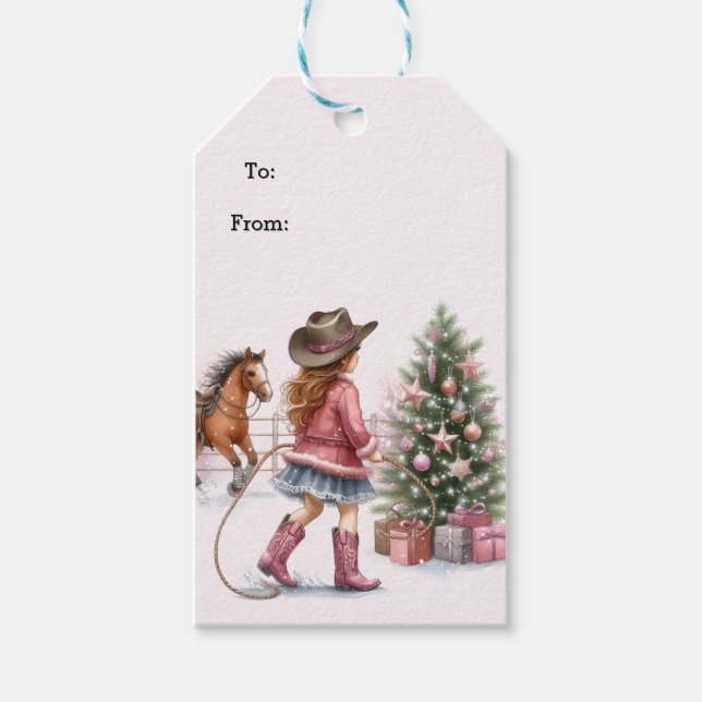 Étiquettes-cadeau Vachère rose lassant Noël  (Devant)