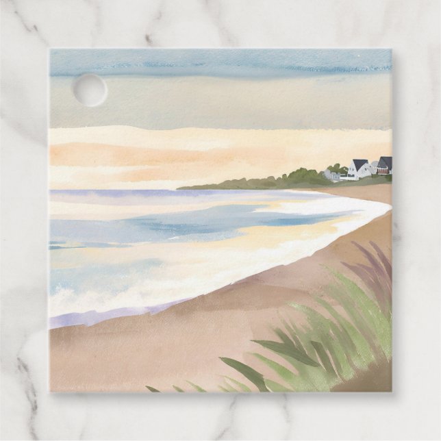 Étiquettes Cadeau Vagues de Plage | Aquarelle d'Océan Côtier (Devant)