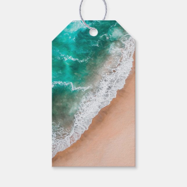 Étiquettes-cadeau Vagues sur la plage de sable (Devant)