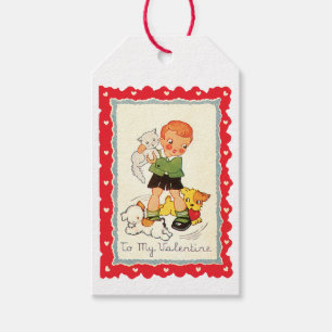 Étiquettes-cadeau Valentine Boy avec chiots et chaton