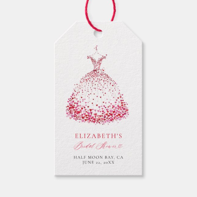 Étiquettes-cadeau Valentine Coeurs robe Bow Élégante Fête des mariée (Devant)