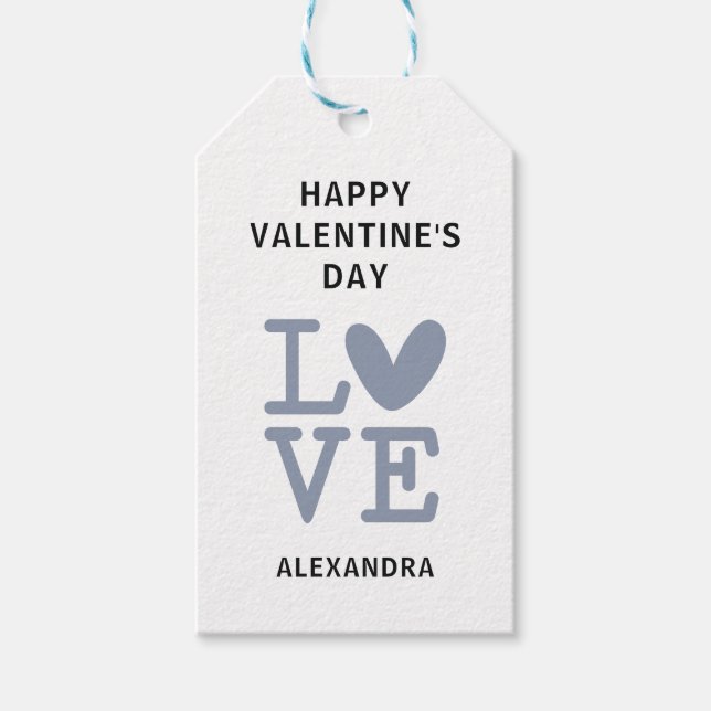 Étiquettes-cadeau Valentine gris & blanc amour coeur personnalisé ét (Devant)