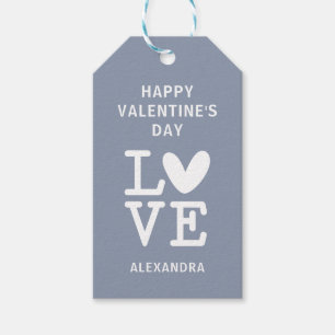 Étiquettes-cadeau Valentine gris & blanc amour coeur personnalisé ét