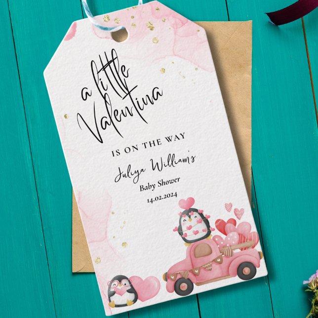 Étiquettes-cadeau Valentine rose bébé fille invitation douche (Créateur téléchargé)
