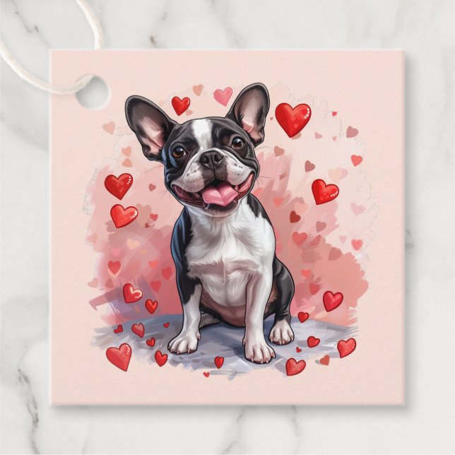 Étiquettes Cadeau Valentines Day Boston Terrier Dog (Devant)