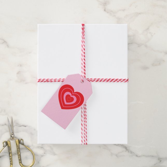 Étiquettes-cadeau Valentines Day Coeur rose et rouge à deux tons (Avec de la ficelle)