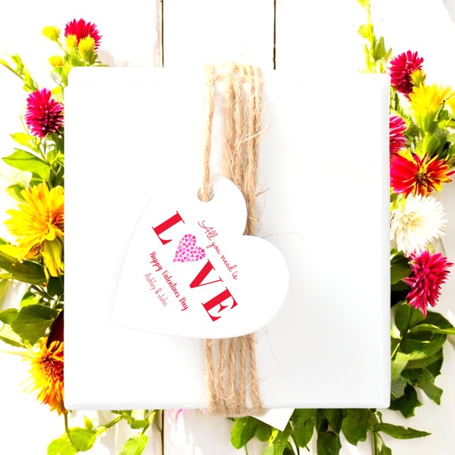 Étiquettes Cadeau Valentines Day Love Script Coeur rouge (Créateur téléchargé)