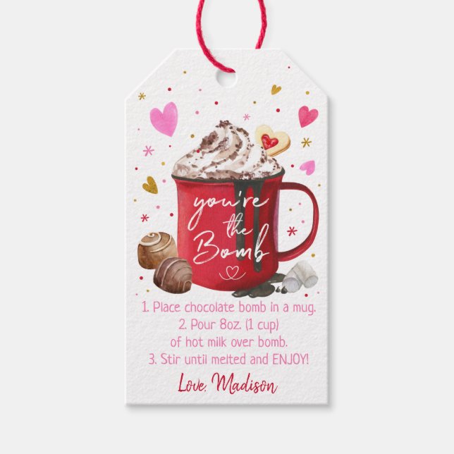 Étiquettes-cadeau Valentine's Hot Chocolate Bomb Rose Gold Hearts (Devant)