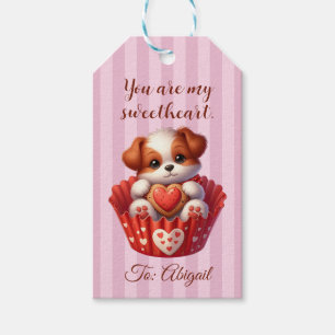 Étiquettes-cadeau Valentines Jour mignonne chien dans un gâteau