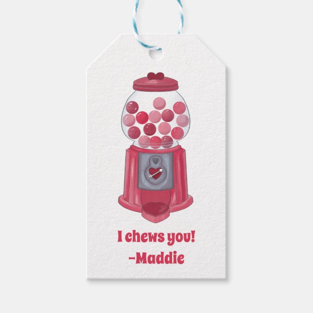 Étiquettes-cadeau Valentines personnalisées Bubble Gum Ball Machine (Devant)