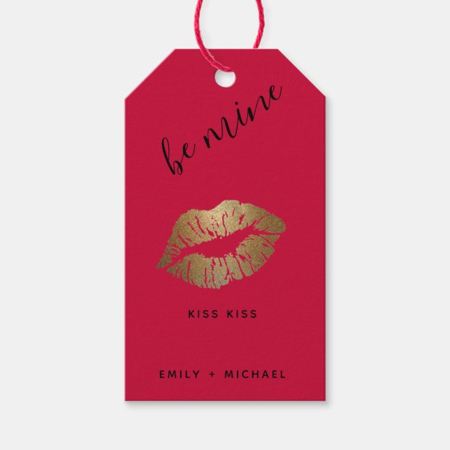 Étiquettes-cadeau Valentines personnalisées Rose noir LIPS KISS OR (Devant)