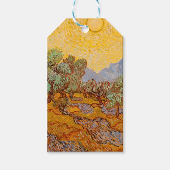 Étiquettes-cadeau Van Gogh Olive Trees Soleil Jaune Ciel (Devant)