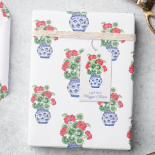 Étiquettes-cadeau Vase Chinoiserie des Geraniums rouges Personnalisé