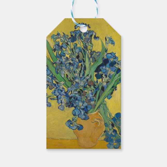 Étiquettes-cadeau Vase Van Gogh avec Iris Classic Impressionnisme (Devant)
