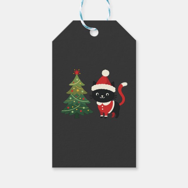 Étiquettes-cadeau Vecteur de chat de Noël Santa Tree (Devant)