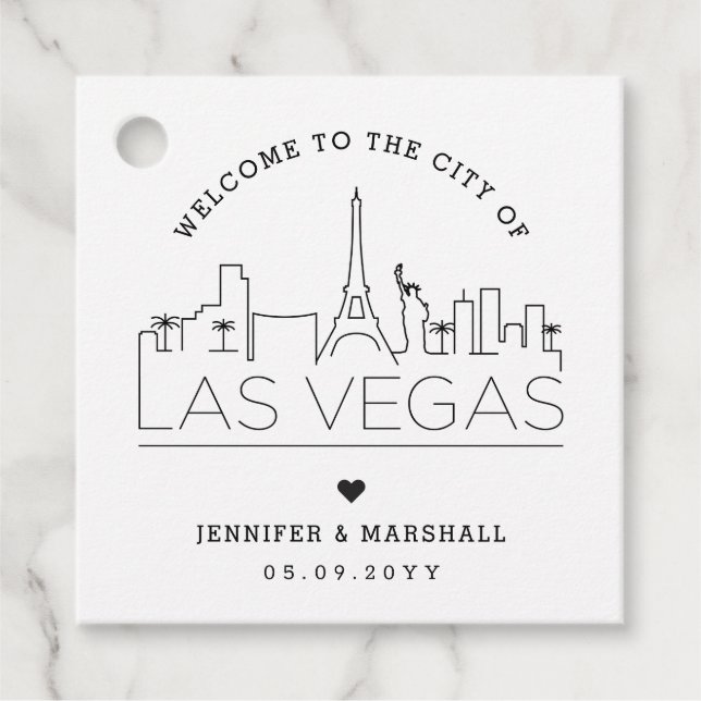 Étiquettes Cadeau Vegas Skyline | Accueil mariage (Devant)