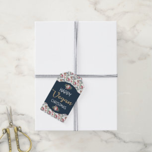 Étiquettes-cadeau Végétal de Noël rétro bleu et or vinifié floral