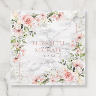 Étiquettes Cadeau Végétation dorée Dusty rose Mariage floral