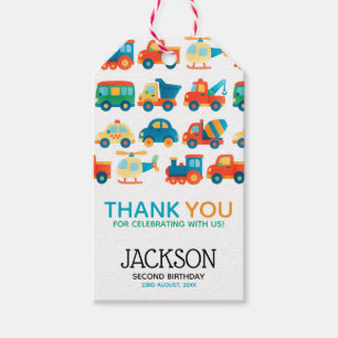 Étiquettes-cadeau Véhicules Colorés Transport Anniversaire Merci