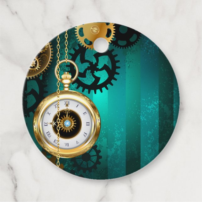 Étiquettes Cadeau Veille bijoux Steampunk sur un Arrière - plan vert (Devant)