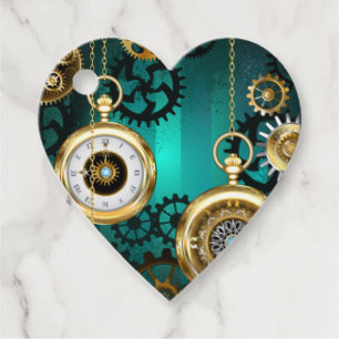 Étiquettes Cadeau Veille bijoux Steampunk sur un Arrière - plan vert