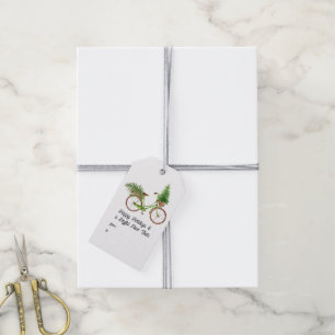Étiquettes-cadeau Vélo de Noël à fleurs à l'aquarelle