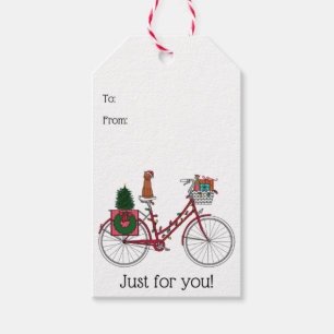 Étiquettes-cadeau Vélo de Noël rouge