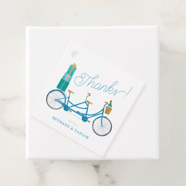 Étiquettes Cadeau Vélo pour deux VTT aquarelle (En situation)