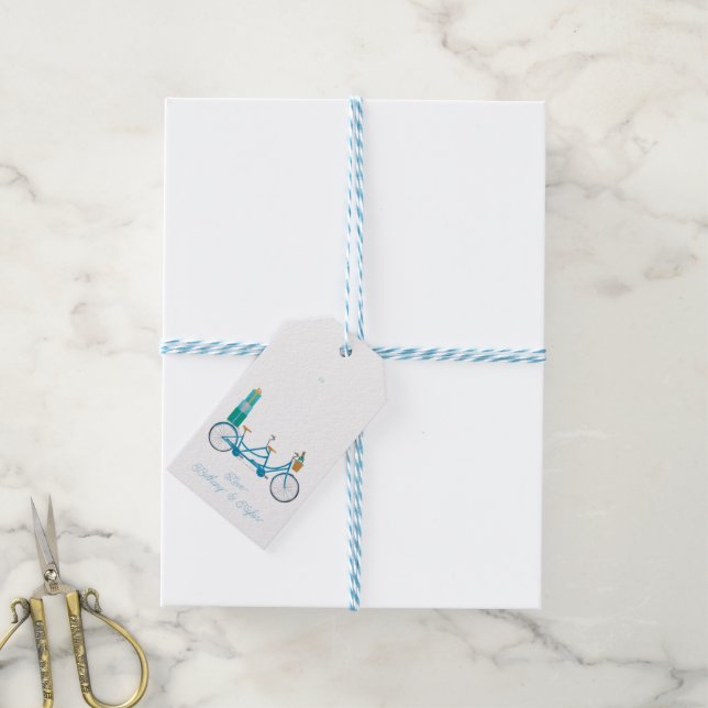 Étiquettes-cadeau Vélo pour deux VTT aquarelle (Avec de laficelle)