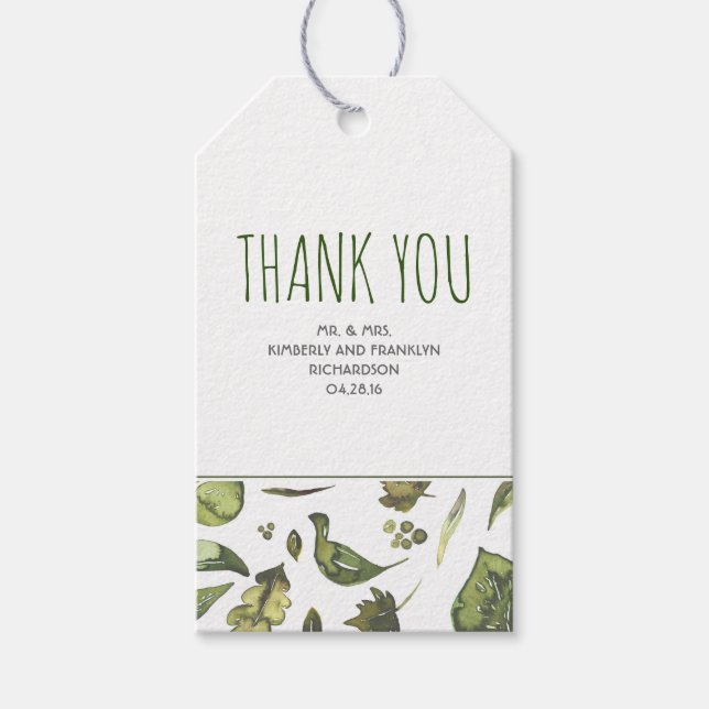 Étiquettes-cadeau Verdure Aquarelle Mariage moderne Rustique (Devant)