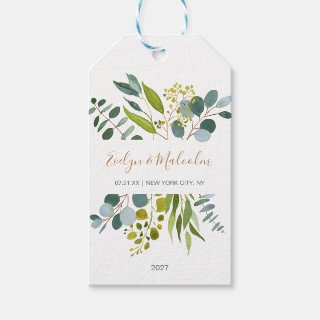 Étiquettes-cadeau Verdure aquarelle, Merci d'eucalyptus (Devant)