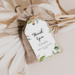 Étiquettes-cadeau Verdure Calligraphie tropicale Mariage Merci<br><div class="desc">Ces calligraphies tropicales verdoyantes mariage merci étiquettes de faveur sont parfaites pour une réception de mariage moderne. Le design est composé de feuilles tropicaux à dominante verte avec une touche de fleurs blanches roses. Personnalisez ces balises avec un message court, vos noms et votre date de mariage. Vous pouvez modifier...</div>