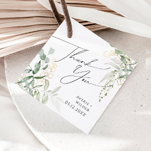 Étiquettes Cadeau Verdure et or MERCI