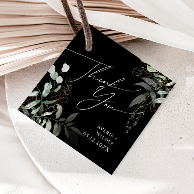 Étiquettes Cadeau Verdure et or | Merci noir (Créateur téléchargé)