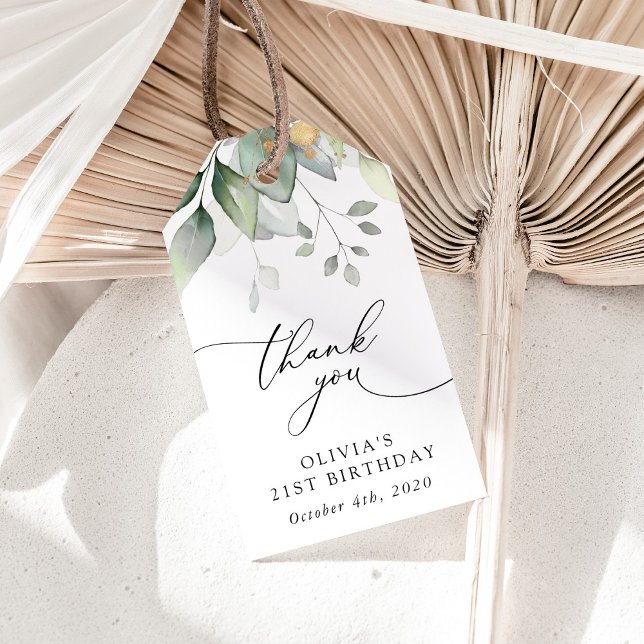 Étiquettes-cadeau Verdure, Feuilles d'eucalyptus, Boho, Anniversaire (Créateur téléchargé)
