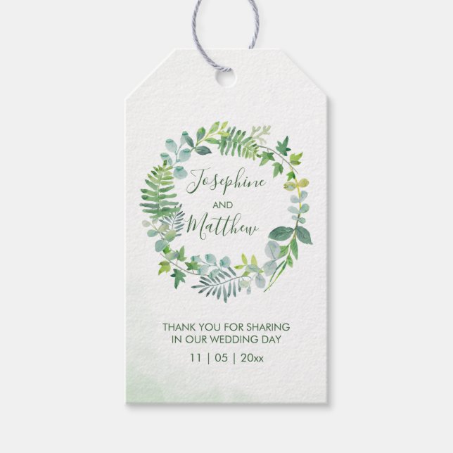 Étiquettes-cadeau Verdure Foliage Wreath Aquarelle Mariage Faveur (Devant)