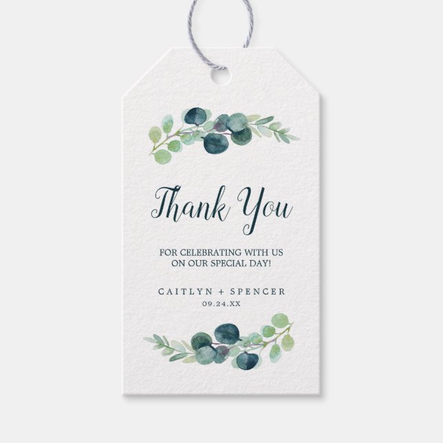 Étiquettes-cadeau Verdure luxuriante et Merci d'Eucalyptus privilégi (Devant)