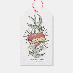 Étiquettes-cadeau Véritable Amour   Oiseaux de tatouage Vintages ave