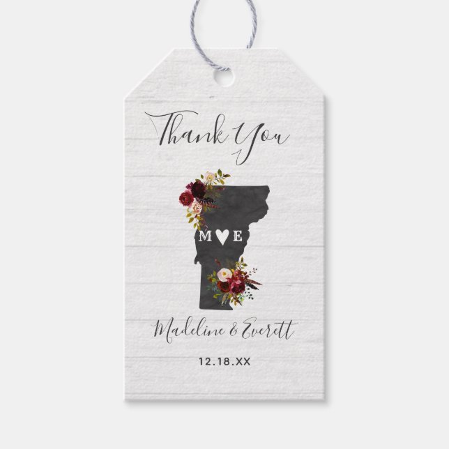 Étiquettes-cadeau Vermont State Destination Rustique Mariage Merci (Devant)