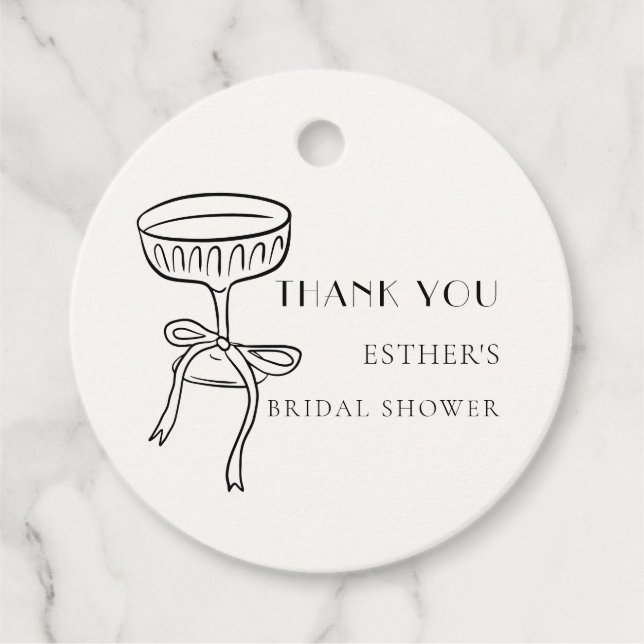 Étiquettes Cadeau Verre à Champagne Avec Noeud Papillon Remerciement (Devant)