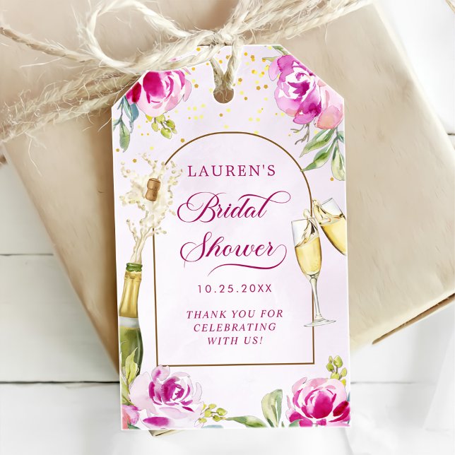 Étiquettes-cadeau Verre à vin floral Baby Shower de mariage (Créateur téléchargé)