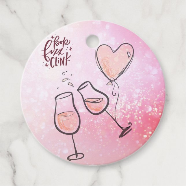Étiquettes Cadeau Verre à vin personnalisé Pop Clink Fizz Ballon en  (Devant)