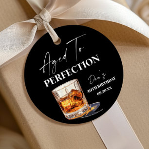 Étiquettes Cadeau Verre à Whisky Vieilli à la Perfection pour Fête d