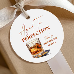 Étiquettes Cadeau Verre à Whisky Vieilli à la Perfection pour Fête d