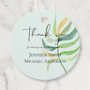 Étiquettes Cadeau Verre de Mer Vert Bleu Tropical Feuille Mariage
