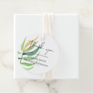 Étiquettes Cadeau Verre de Mer Vert Bleu Tropical Feuille Mariage
