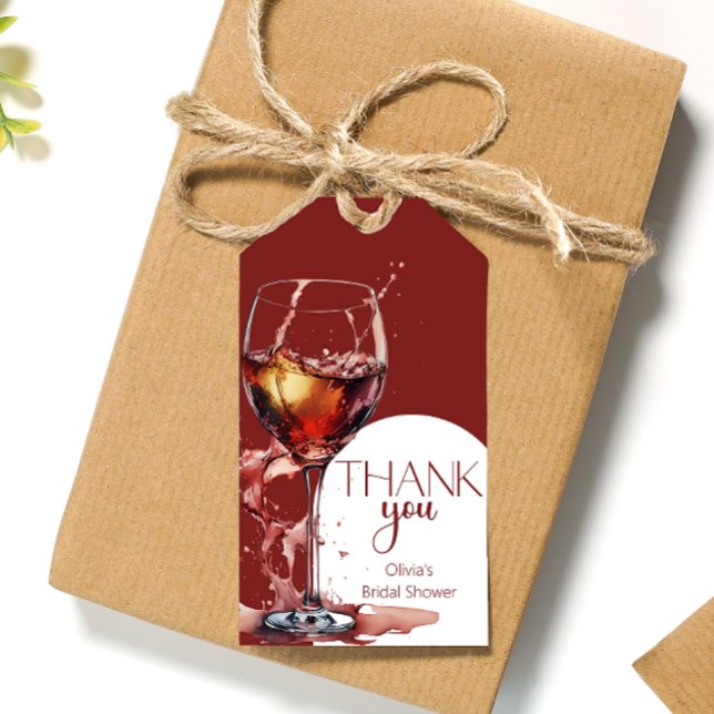 Étiquettes-cadeau Verre de vin rouge Fête des mariées Merci (Créateur téléchargé)