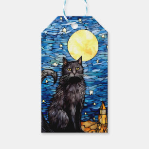 Étiquettes-cadeau Verre tendu Chat noir Starry nuit
