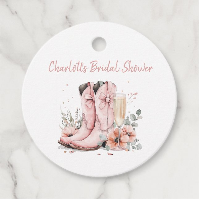 Étiquettes Cadeau Verres à champagne Bubbly et bottines roses pour e (Devant)